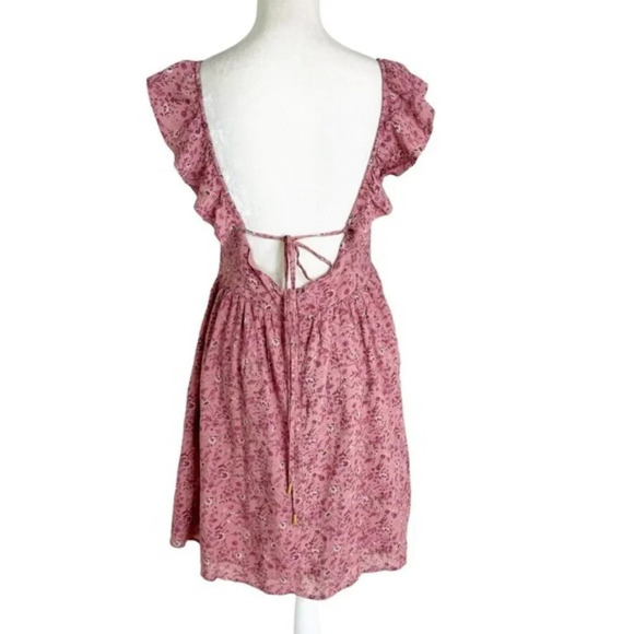 Madewell Floral Ruffle Neck Open Back Mini Dress in Vintage Quartz Size 4 NWT - Picture 6 of 12